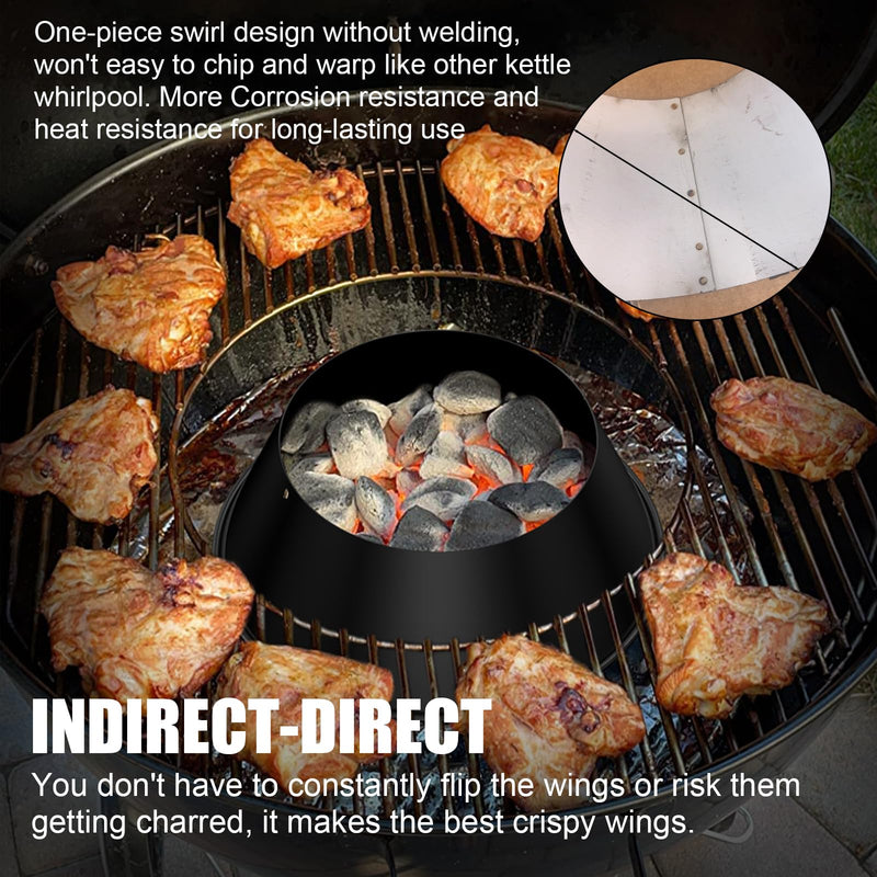 Outspark 13" BBQ Whirlpool for Weber 22/26.75 WSM Smokey Mountain,XL Kamado,XL Big Green Egg,Kettle Grill Accessories-One-Piece Without Welding Charcoal Cone Holder,Enamel Coating - Grill Parts America