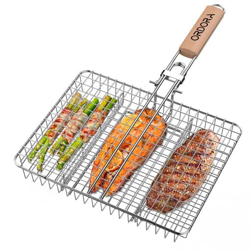 ORDORA Grill Basket, Fish Grill Basket, Rustproof Stainless Steel BBQ Grilling Basket for Meat,Steak etc, Grill Accessories,Grilling Gifts for Men Dad - Grill Parts America
