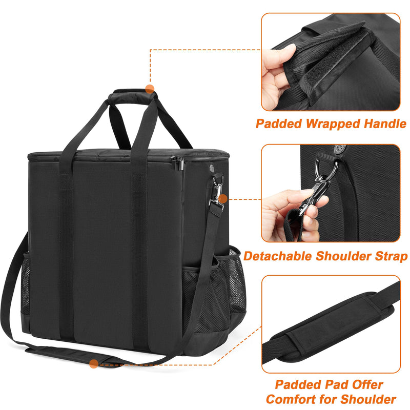 GRAOSO Boat Grill Storage Bag Compatible with Magma Marine Kettles, Grill Cover Carrying Case with 4 Side Pockets for 1lb Propane Cylinders, Padded Handle and Shoulder Strap, Tools Pockets, Black - Grill Parts America