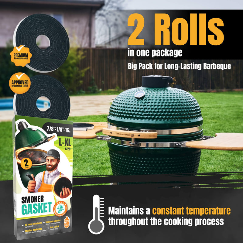 Big Green Egg Gasket Replacement Large/XL/XXL - 2-Pack x 8 FT Smoker Gasket Seal - BGE Gasket 7/8" x 1/8" Felt - Big Green Egg Accessories & Parts for Grill by Smoker Chef - Grill Parts America