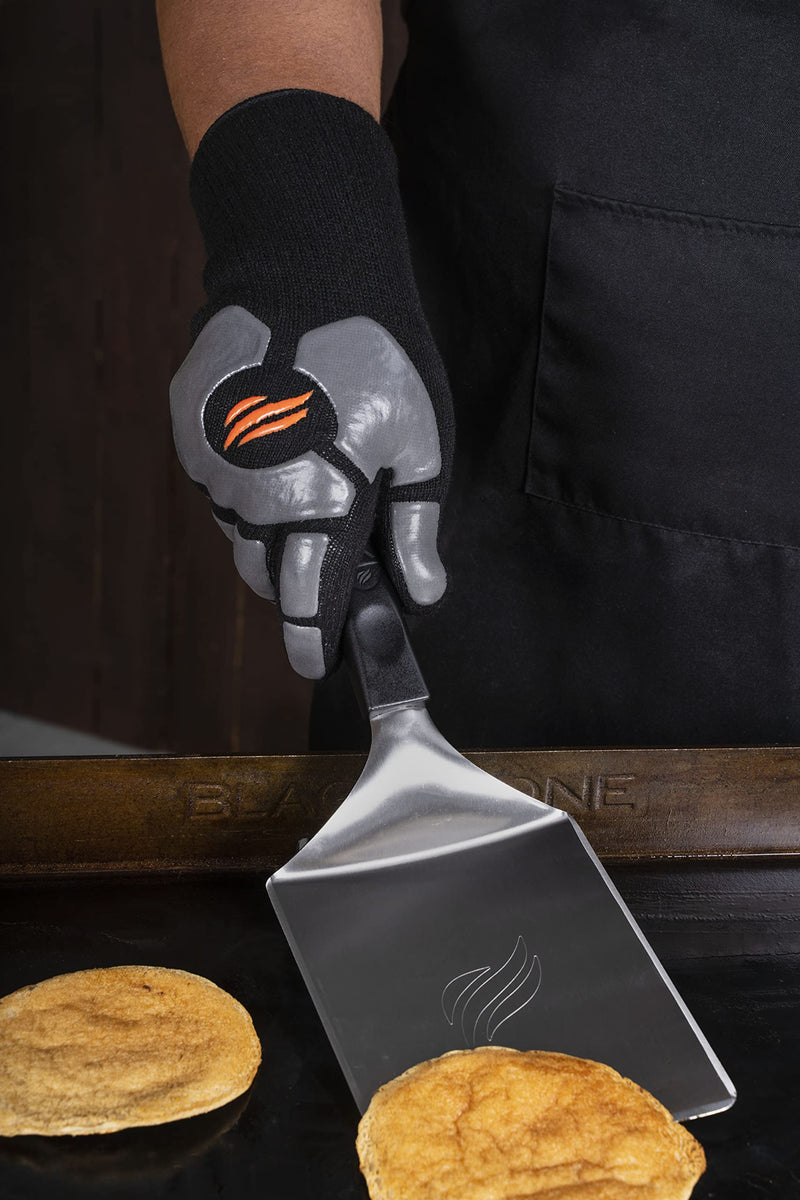 Blackstone 5558 Griddle Gloves with Silicone Palm Pads - Heat Resistant up to 500 Degrees, Easy Grip for Indoor and Outdoor Cooking, Grilling, Baking, Fire Pit, Fryer, Oven, One Size, Black/Grey - Grill Parts America
