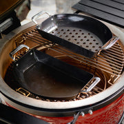 Kamado Joe KJ15124822 Karbon Steel Half-Moon Pan Set for Classic Joe and Big Joe Grills, Black - Grill Parts America