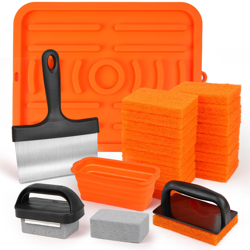 LotFancy Griddle Cleaning Kit for Blackstone, 26 Pc Flat Top Grill Cleaner Accessories, Griddle Scraper, Scouring Pad, Silicone Spatula Mat, Grill Stone, Grease Cup Liner - Grill Parts America