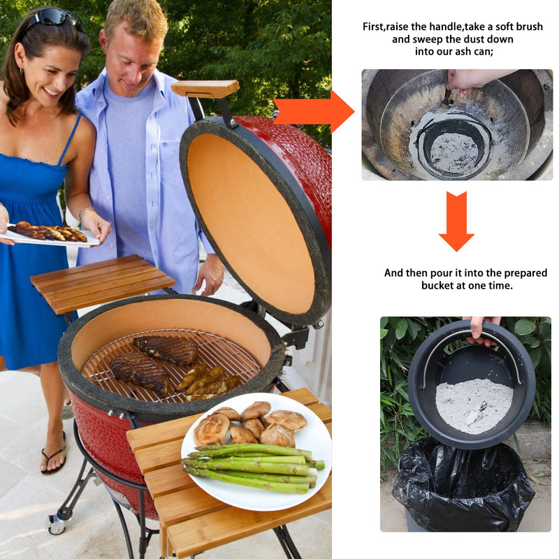 BBQ Carbon Steel Ash Can with Handle for Kamado Joe Classic Joe, Charcoal Ash Collector Charcoal Ash Can Basket Fits for Large Big Green Egg Accessories or Other Charcoal Grills - Grill Parts America
