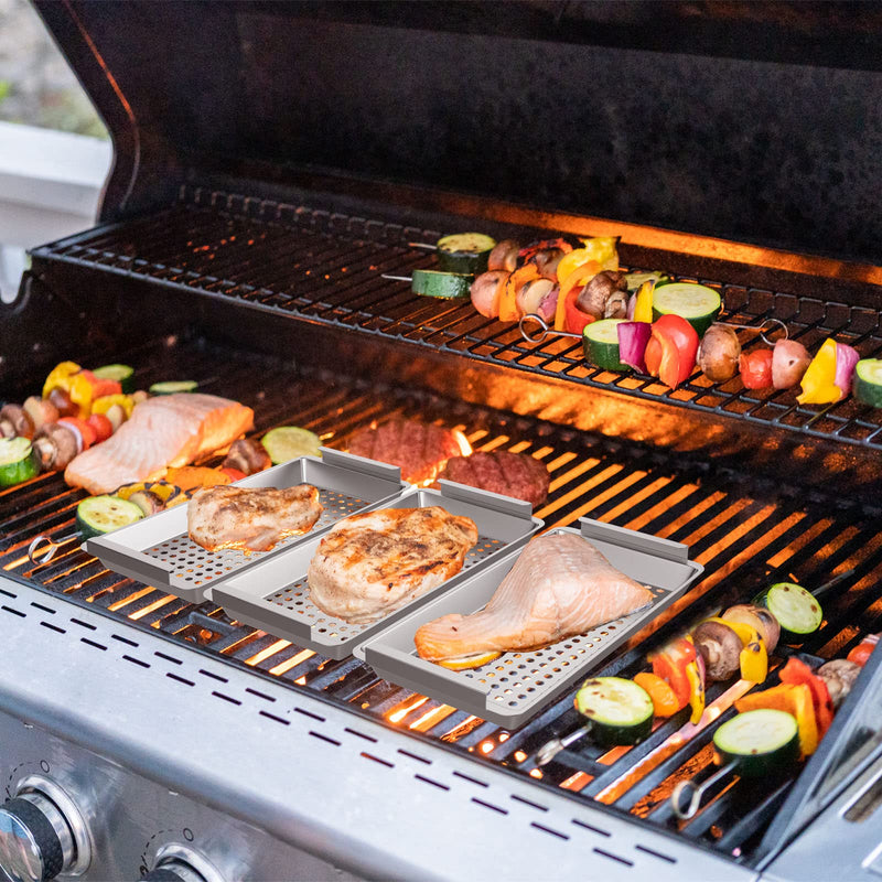 Grill Baskets Set, Outdoor Grilling Tray for Traeger Pellets, Pit Boss, Weber Kettle, Kamado Joe Charcoal Grills, Grilling Accessories for All Grills & Smokers, Grilling Fish Veggies & Meats - Grill Parts America
