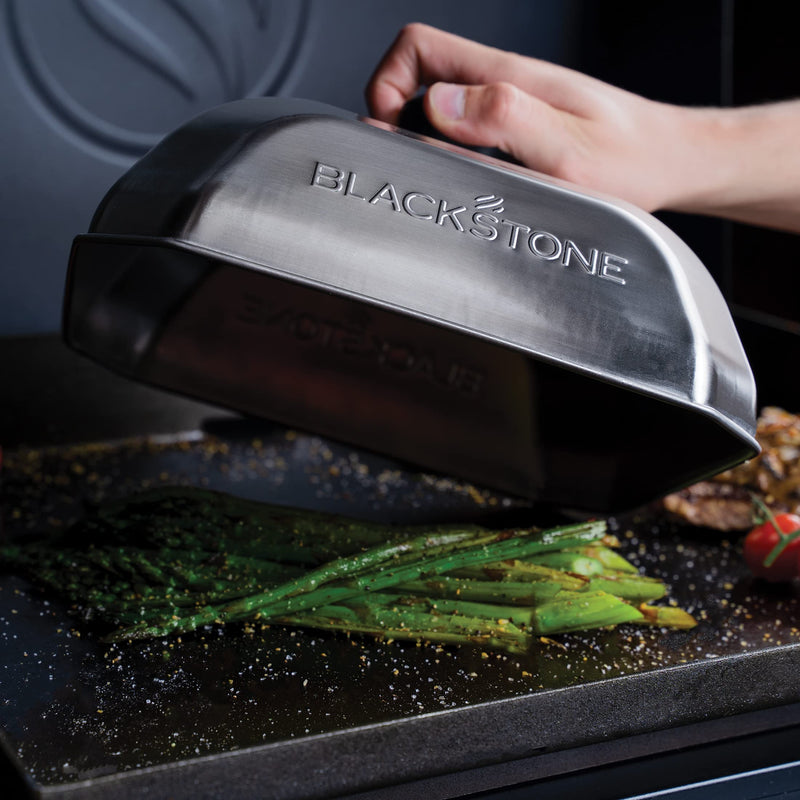 Blackstone 5555 Stainless Steel Square Basting Cover Medium (10" x 10") Flat Top Gas Grill Griddle BBQ Accessories- Cheese Melting Dome and Steaming Cover, Heat Resistant, Dishwasher Safe, Silver - Grill Parts America
