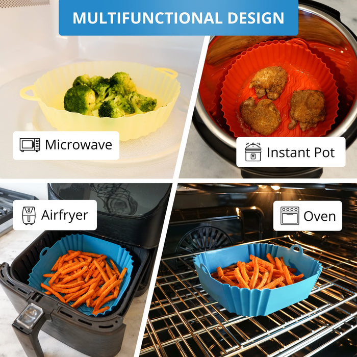 3 Pack Air Fryer Silicone Liners Pot, Round & Square Food Grade Air Fryer Accessories, 8 Inch Reusable Baking Tray Oven Accessories, Air Fryer Silicone Basket Bowl, No Need to Clean Fryer(For 5 to 6Q) - Grill Parts America