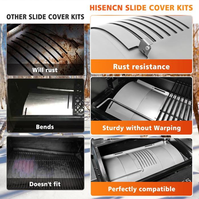 Hisencn Flame Broiler Kit for Pit Boss 700/820/850/1000/1150/1600 Series Pellet Grills, Slide Adjustment 23-32 Inches, Baked Oil Stainless Steel Flame Broiler Cover Kit Replacement Parts for Pit Boss - Grill Parts America