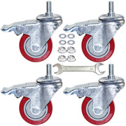 DICASAL 3 Inch Heavy Duty Stem Casters 360 Degree Swivel Thread Wheels with Metric Size M12-1.75 Screw Bolt Double Locking Brake Castor Wheel Load Capacity Upto 900 Lbs Pack of Four - Grill Parts America