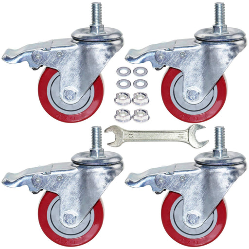 DICASAL 3 Inch Heavy Duty Stem Casters 360 Degree Swivel Thread Wheels with Metric Size M12-1.75 Screw Bolt Double Locking Brake Castor Wheel Load Capacity Upto 900 Lbs Pack of Four - Grill Parts America