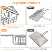 ORDORA Grill Basket, Fish Grill Basket, Rustproof Stainless Steel BBQ Grilling Basket for Meat,Steak etc, Grill Accessories,Grilling Gifts for Men Dad - Grill Parts America