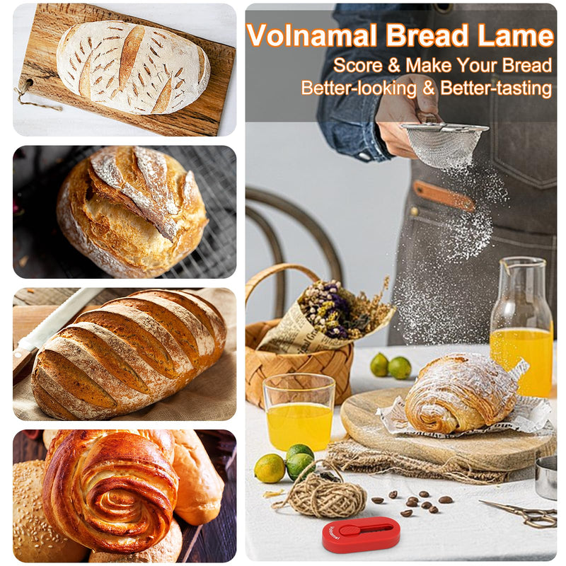 Volnamal Magnetic Bread Lame Dough Scoring Tool - Push-pull Handle for Perfect Bread Scoring Tool for Sourdough Baking & Bread Making Tools, Sourdough Starter Kit 2 Pack w/10 Razor Blades,Red - Grill Parts America