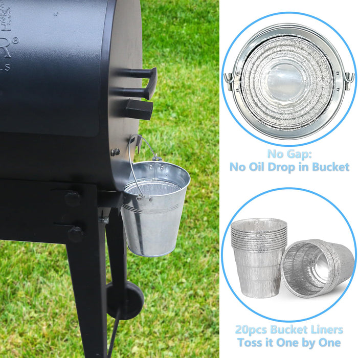 Upgraded Smoker Grease Bucket for Traeger Pit Boss Rec Tec Replacement Parts Wood Pellet Grill Drip Oil Catch Pail HDW152 Louisiana Pitboss BBQ Accessories w/ 20pcs Foil Liners - Grill Parts America