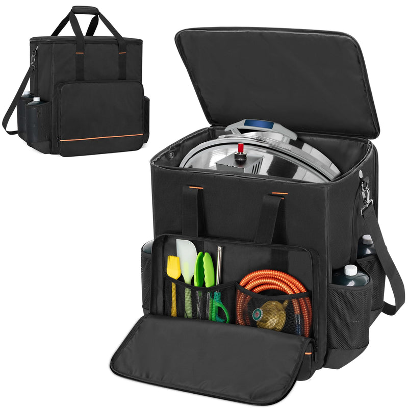GRAOSO Boat Grill Storage Bag Compatible with Magma Marine Kettles, Grill Cover Carrying Case with 4 Side Pockets for 1lb Propane Cylinders, Padded Handle and Shoulder Strap, Tools Pockets, Black - Grill Parts America