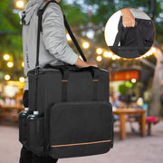 GRAOSO Boat Grill Storage Bag Compatible with Magma Marine Kettles, Grill Cover Carrying Case with 4 Side Pockets for 1lb Propane Cylinders, Padded Handle and Shoulder Strap, Tools Pockets, Black - Grill Parts America