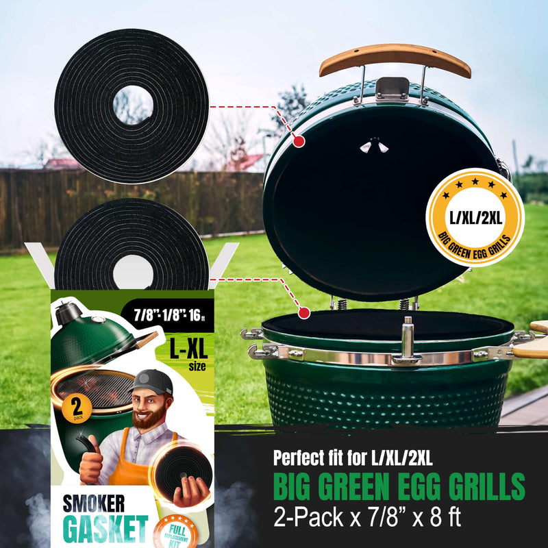 Big Green Egg Gasket Replacement Large/XL/XXL - 2-Pack x 8 FT Smoker Gasket Seal - BGE Gasket 7/8" x 1/8" Felt - Big Green Egg Accessories & Parts for Grill by Smoker Chef - Grill Parts America