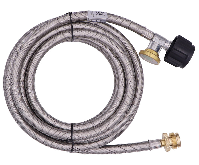 15 Ft Stainless Steel Braided Propane Adapter Max 350 Psi Hose with Pressure Gauge 5-40 Lb Convert Replace for Qcc1/type1 Tank Connects 1 Lb Bulk Portable Appliance to 5-40 Lb Propane Tank Cylinder - Grill Parts America