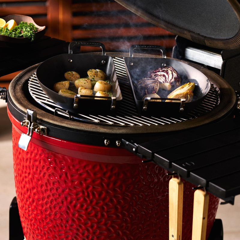 Kamado Joe KJ15124822 Karbon Steel Half-Moon Pan Set for Classic Joe and Big Joe Grills, Black - Grill Parts America