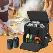 GRAOSO Boat Grill Storage Bag Compatible with Magma Marine Kettles, Grill Cover Carrying Case with 4 Side Pockets for 1lb Propane Cylinders, Padded Handle and Shoulder Strap, Tools Pockets, Black - Grill Parts America