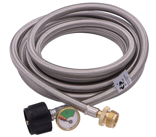 15 Ft Stainless Steel Braided Propane Adapter Max 350 Psi Hose with Pressure Gauge 5-40 Lb Convert Replace for Qcc1/type1 Tank Connects 1 Lb Bulk Portable Appliance to 5-40 Lb Propane Tank Cylinder - Grill Parts America