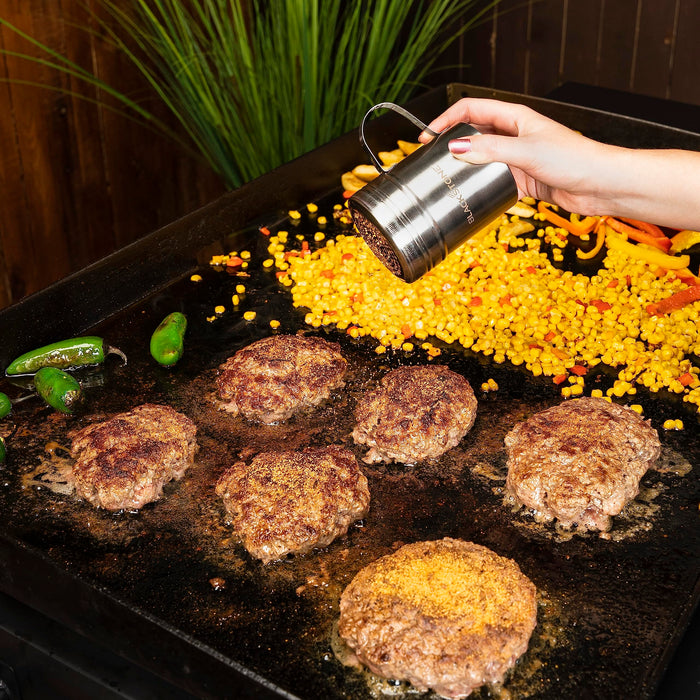 Blackstone 5072 10 Oz Stainless Steel Handle 2 Pack Versatile Dredge Shaker with Lid for Sugar, Cinnamon, Pepper, Salt, Seasonings, Spice Can Container Tins for Home, Café, Restaurant - Grill Parts America